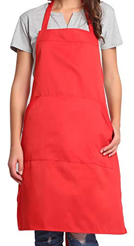 BIGHAS Verstellbare Schürze mit Tasche, Extra Lange Bänder für Damen und Herren, 18 Farben, für Koch, Küche, Zuhause, Restaurant, Cafe, Kochen, Backen, Gartenarbeit (Rot)