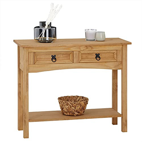 IDIMEX Table Console Salsa, Style Mexicain avec 2 tiroirs et 1 étagère, Table Console idéale pour entrée, en Bois Naturel, en pin Massif Finition teintée/cirée