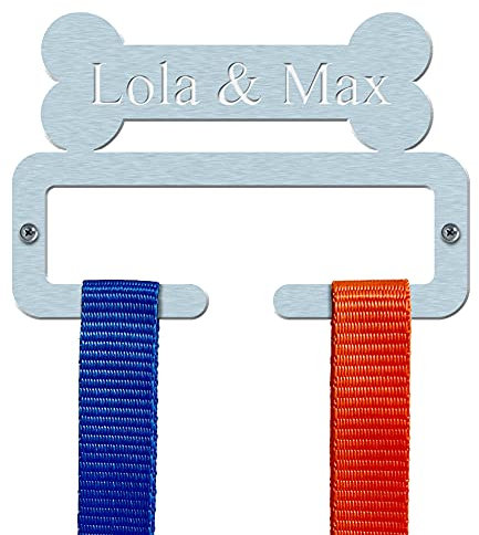 Personalised Dog Lead Hanger | Brushed Stainless Steel | Split Bar Design | Engraved Metal Dog Lead Holder Hook | Made in Britain