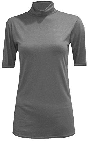 METLUQ M0D4 Ladies Turtle Polo Roll Neck Short Sleeve Plain Stretch T Shirt Top Jumper 8-26 (Charcoal, UK 20-22 XXL)