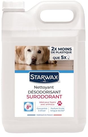 STARWAX Nettoyant Surodorant Spécial milieu animal - Nettoie, Désinfecte et Désodorise - Concentré - Masque les Mauvaises Odeurs - Sans Javel - Fabriqué en France - 5L - 7500m²