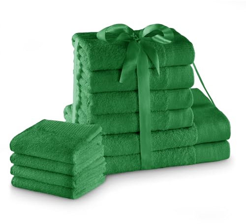 AmeliaHome Handtuch Set Grün 4 Gästetücher 30x50 cm 4 Handtücher 50x100 cm und 2 Duschtücher 70x140 cm 100% Baumwolle Qualität Saugfähig Amari