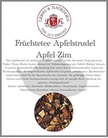 Lerbs & Hagedorn, Früchtetee Apfelstrudel |Mit Sahnearoma 1kg (ca. 81 Liter) Mit Apfel, Zimt, Hibiskus, Mandel, Hagebutte, Flieder,Korinthen