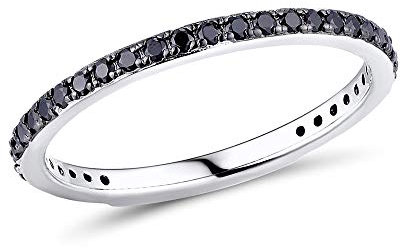 namana Schmaler Sterling Silber Ring für Damen. Silberringe für Frauen mit schwarzen Spinell-Edelsteinen. 925 Sterlingsilber Ringe mit schwarzen Steinen Ring Größe 55
