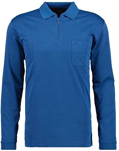 RAGMAN Herren Softknit-Poloshirt Langarm mit Zip Blau-Melange-765, 3XL