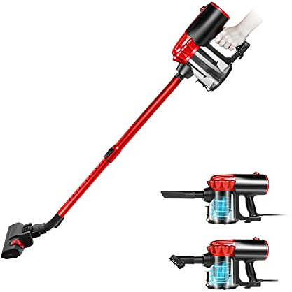 Koticidsin - Aspirapolvere verticale senza sacchetto, 2 in 1 (potenza di aspirazione di 800 W/16 kPa, filtraggio HEPA, spazzola per pavimenti duri e scale), colore: nero/arancione
