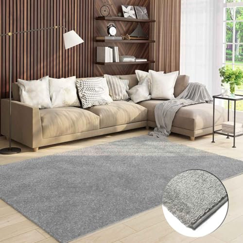 VIMODA Teppich Wohnzimmer Kurzflor Einfarbig für Schlafzimmer kinderzimmer weicher pflegeleichter, versch.- Größen, Farben, Farbe:Grau, Size:80x150 cm