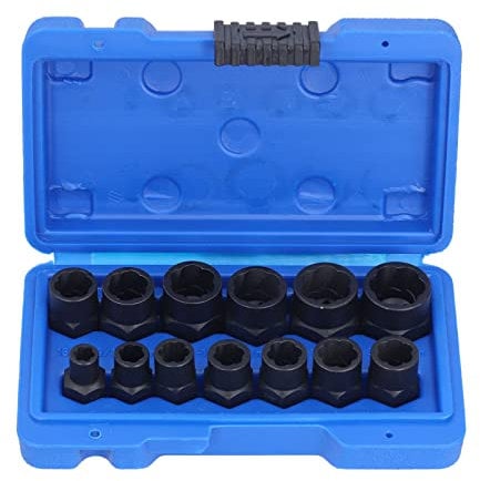 Set di Bussole di Estrazione da 13 Pezzi, Set di Estrattori di Dadi per Bulloni a Percussione e Dispositivo di Rimozione dei Dadi con Custodia per Rimuovere le Viti Danneggiate