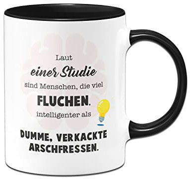 Tassenbrennerei Original - Tasse mit Spruch Laut einer Studie sind Menschen die viel fluchen intelligenter - Kaffeetasse lustig - Bürotasse für Kollegin (Schwarz)