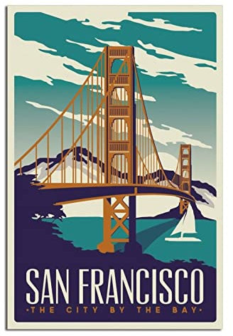 Poster mit Golden Gate Bridge, San Francisco, Vintage, Reiseposter, Kunst, Wanddekoration, Poster, Bild, Poster, Geschenk, 30 x 45 cm