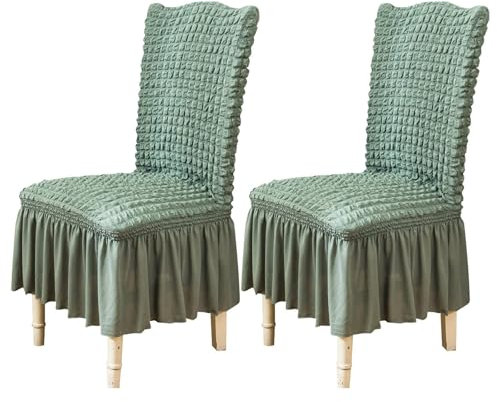 Qubjus Stuhlhussen für Esszimmer Satz von 2 Stretch Stuhl Slipcover mit Rock abnehmbar waschbar Küche Stuhl Protector Cover Set für Haus, Party, Hochzeit(Hellgrün, 2Stück)