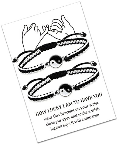 LUOKIFUR Paar Yin Yang Armband-verstellbare Freundschaftsarmbänder, handgeflochtenes Seil Freundschaftsarmband Frauen Männer Schmuck Geschenke (Black-White(s))