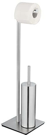 WENKO Stand WC-Garnitur Mod. Recco, 2-in-1 WC-Bürste & Toilettenpapieralter, lackierten Stahl, schwere Bodenplatte, 20 x 71,5 x 20 cm, Schwarz (Satiniert)