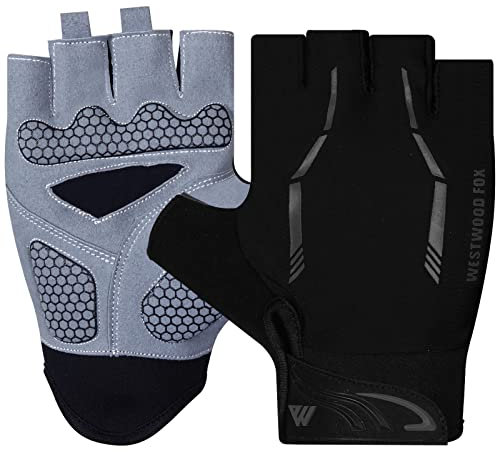 WESTWOOD FOX Fahrradhandschuhe Halbfinger Unisex Griffe Fahrrad Sommer Reiten MTB Bike Handschuhe rutschfest fingerlos Mountainbike Fahren Herren Sport Wandern Handschuhe (Schwarz, M)