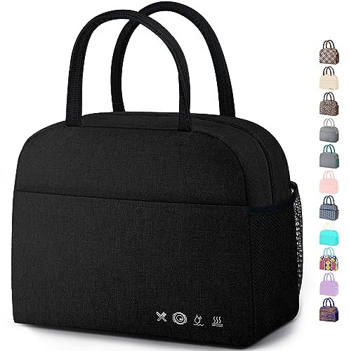DALINDA Lonchera para mujeres y hombres, reutilizable, aislada, para adultos, a prueba de fugas, bonita bolsa de almuerzo, gran capacidad para el trabajo, viajes, picnic, color negro
