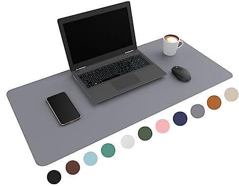 WURK [90 cm x 43 cm] Sous-main en cuir PU de qualité supérieure - grand sous-main - tapis de souris XXL - sous-couche antidérapante (gris)