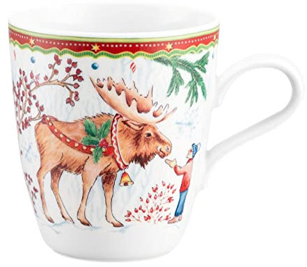 Seltmann - 65294 - Weihnachtsbecher mit Henkel, Elch mit Kind, Porzellan, 400ml, 1 Stück