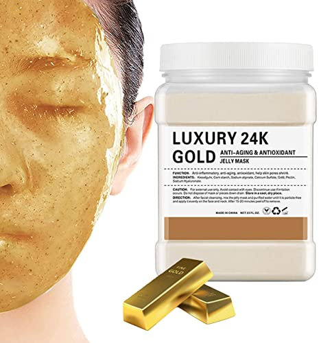 Hydro Jelly Face Mask – 24K Gold Brightening & Nourishing Jelly Mask, Essential Beauty Spa Helps Reduce Fine Lines and Wrinkles 680 gram with Free Mixing Bowl Set, Measuring Spoons, Brush and Spatula