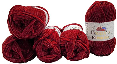 5 x 100 Gramm Himalaya Dolphin Star Strickwolle, Babywolle mit Glitzer, 500 Gramm Wolle Super Bulky (bordeaux 92122)