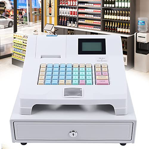 DOZPAL Kommerzielle Registrierkasse mit Schublade (4 Scheine, 5 Münzen), 48 Tasten, 8 Digital-LED-Anzeige, elektronische Multifunktionskasse für kleine Unternehmen/Convenience Store