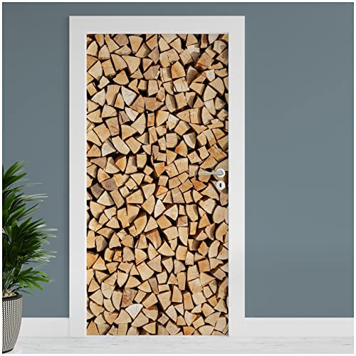 Finest Folia Türfolie 90x200 cm Türtapete Türposter Folie für Tür Wohnzimmer Kinderzimmer Küche Türaufkleber Bad Aufkleber selbstklebend TF01 (17 Holzstapel)