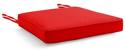 Water Resistant Chair Cushions with Ties for Indoor and Outdoor Use - Patio Furniture Seat Pads with Durable Polyester Fabric - Ideal for Dining, Lawn, Garden, Coffee Shop (44 x 50 x 5cm, Red)