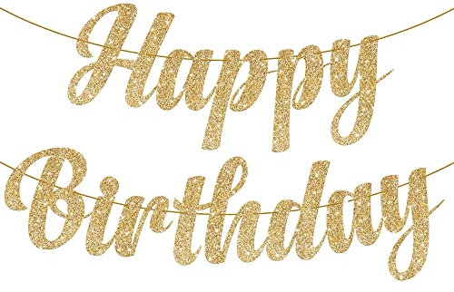 KatchOn, Glitzer Gold Happy Birthday Girlande Vorbespannt – 10 Fuß, KEIN DIY | Goldene Geburtstagsdeko | Goldenes Happy Birthday Schild | Glitzerndes Goldenes Geburtstagsbanner