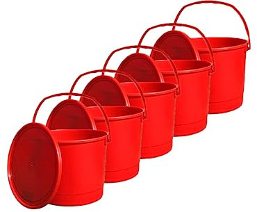 MIG Eimer mit Deckel 6L Rot - 5X 6 Liter stapelbare Plastikeimer mit Deckel - Vielseitiger Kübel mit Deckel für Haushalt und Industrie - Kleiner Eimer mit Deckel geeignet für Hundefutter