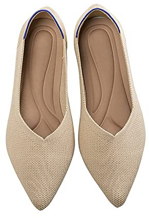 MACHSWON Women’s Ballet Dressy Flats Pointed Toe Knit Dress Shoes Slip On Casual Foldable Ballerina Walking Shoes (Beige, Size 5)