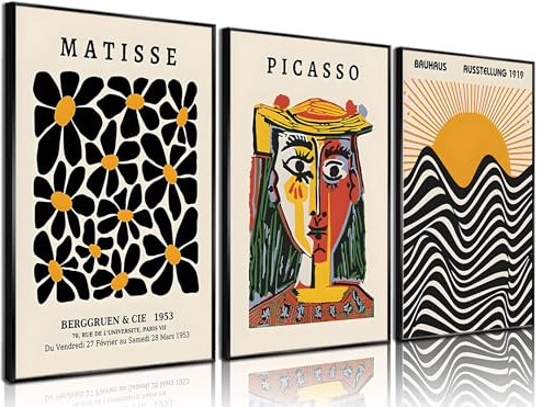 Picasso Matisse Bauhaus Wandkunst-Set, minimalistisch, geometrisch, Leinwandbilder, Orange, Schwarz, modern, minimalistisch, Wanddekoration, Poster, Bilder, Wohnzimmer, Galerie, Schlafzimmer,