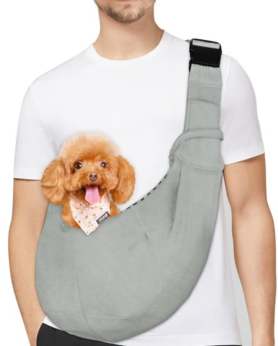 PETLOFT Puppy Sling, Dog Sling, Cat Sling, Adjustable Puppy Sling Carrier with Collar Hook for Small Pets up to 4.99kg, Light Grey
