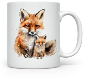 MAXIKIWI - Taza de café o té de cerámica suave y duradera para el hogar u oficina - Perfecta para cualquier ocasión - Mamá bebé zorro acuarela - 300 ml