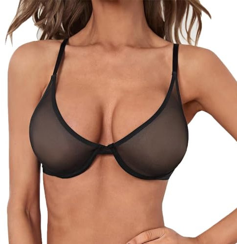 Damen BH Unwattierter Triangel BH Ohne Stahlring BH Transparente Mesh BH Sexy Durchsichtiges Unterwäsche Atmungsaktiver und Leichter Klassische Bustier Damen BH