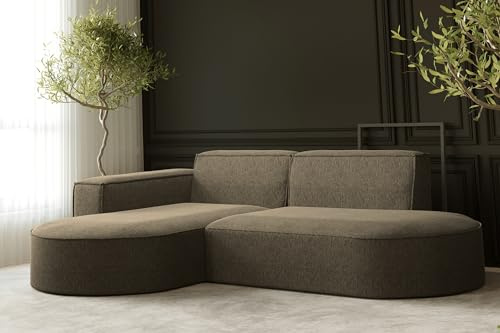 Kaiser Möbel - Ecksofa mit Wohnlandschaft, Eckcouch L-Form, Sofa 3-sitzer, Polstersofa, Bequemes Couch mit Ottomane für Wohnzimmer, Relaxsofa, Lounge-Set, Verita Stoff, MODENA Studio, Hellbraun, Links
