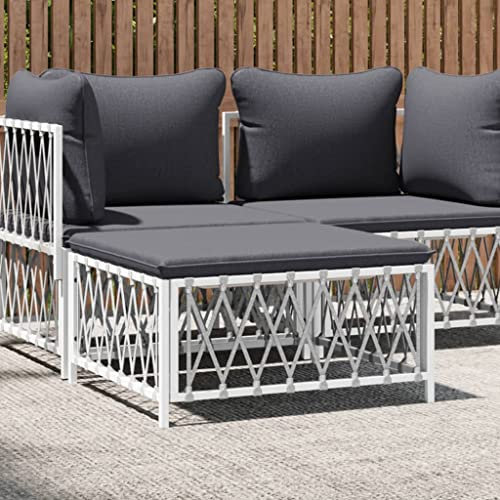 LAPOOH Gartenhocker mit Kissen Weiß Gewebe, Hocker Outdoor, Gartenmöbel, Sitzhocker, Beistelltisch Outdoor, Blumenhocker, Pflanzen Hocker