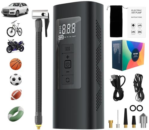 Car Tyre Inflator Air Compressor,Cordless Electric Bike Pump with LED Light,150PSI Rechargeable Car Tyre Pump with Pressure Gauge,6000mAh Portable Mini Tire Pump for Car,Bicycle, Motorcycle,Balls