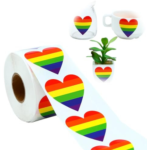 Homosexuell Stolz Aufkleber, 500 Pcs LGBT Regenbogen Herz Aufkleber Roll Regenbogen Aufkleber Lables Valentine Liebe Aufkleber Homosexuell Stolz Zubehör für Homosexuell Stolz Partei