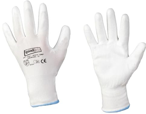 SC-Normteile | Arbeitshandschuhe, Schutzhandschuhe in Weiß - Größe 9 (L) - (6 Paar) - PU/Polyester - Feinstrick - Montagehandschuhe - WHITE Edition - CAT 2