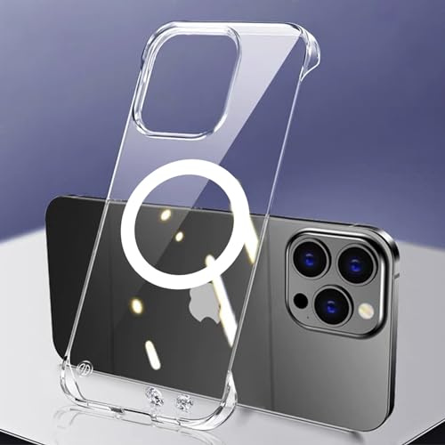 FAOMSEBS Senza Bordo Trasparente Cover per iPhone 14 Pro Max, Compatibile con MagSafe [Foro per Lente Grande] (Sensazione di Metallo Nudo) Custodia Magnetico Sottile per iPhone 14 Pro Max, Cristallo