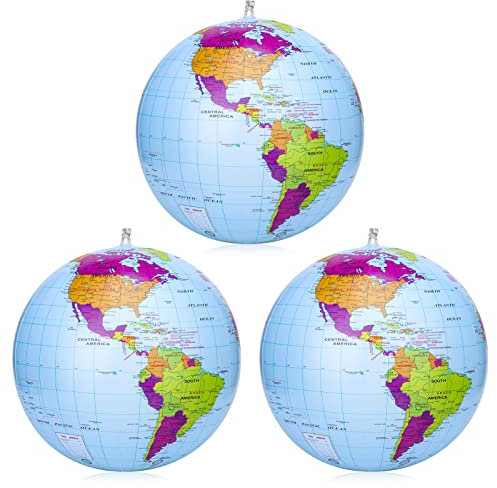 Globe terrestre gonflable de 38cm, paquet de 3, explorez le monde, géographique éducatif pour l'école, les jeux et les jeux éducatifs