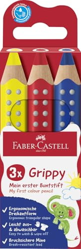 FABER-CASTELL - Buntstifte Set Grippy, 3 Malstifte für Kleinkinder | Dicke Farbstifte 3-in-1 mit 10 mm Mine und ergonomischer Dreikantform, leicht abwaschbar