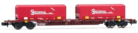 Arnold HN6654 FS 4-achsiger Containerwagen Sgnss in brauner Lackierung, beladen mit 2 x roten 22 Container Spedirail ep Rolling Stock - Waggons