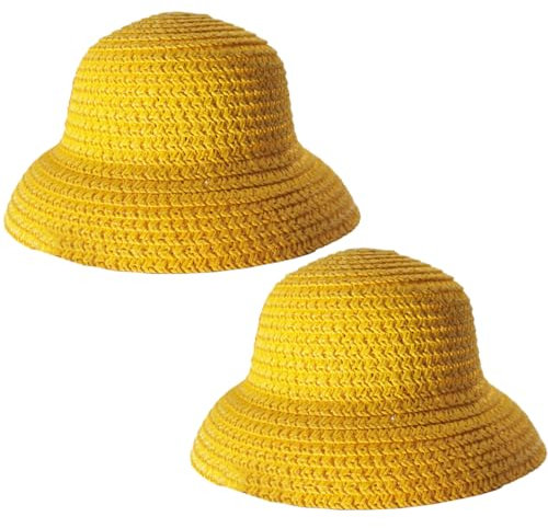 Cndiyald Mini Straw Hats For Crafts Mini Straw Hats for Doll 2Pcs Cute Mini Straw Hat Simulation Cartoon Solid Color Mini Straw Hats for Crafts Doll Accessories, Yellow