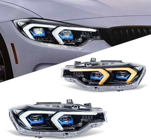 Archaic Scheinwerfer kompatibel mit BMW 3 Series F30 F31 2012-2015, Frontlichter mit weiß oder bernsteinfarben DRL,kein E-Prüfzeichen,für OE-Halogen