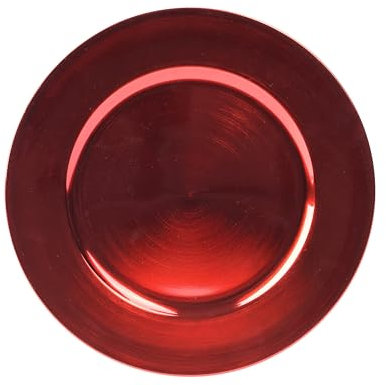 Plato decorativo de plástico brillante de 33 cm, plato festivo como para diferentes ocasiones, plato decorativo para boda, aniversario, Navidad, decoración navideña, color rojo metálico