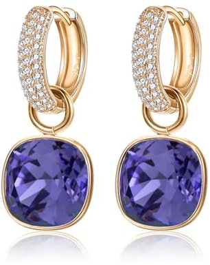 XUPING Lila Kristall Creolen Ohrringe für Damen Gold Creolen Hängend 14k Vergoldet Strass Cubic Zirkonia Hypoallergenic Jewelry(Purple)