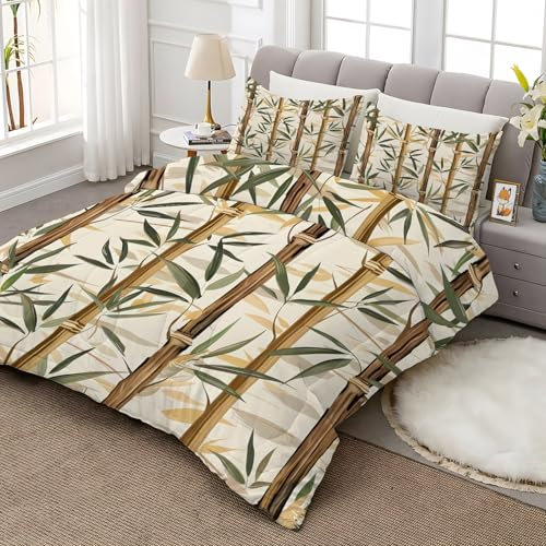 Couette 240x260 Bambou - Couette Imprimée Usine - Couette 2 Personnes en Motif Aquarelle - Couette 4 Saisons sans Housse - Edredon Réversible avec 2 Taie d'oreiller 65x65 cm, AF-627