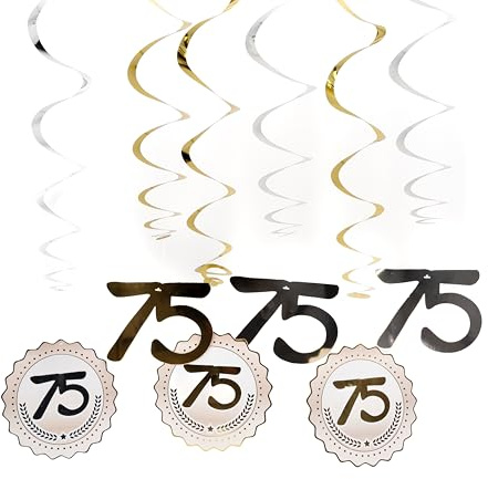 75 Geburtstag Deko Spiralen silber/gold - Originelle 75. Geburtstagsdeko für einen gelungenen 75 Geburtstag Mann oder Frau - Tiwoca
