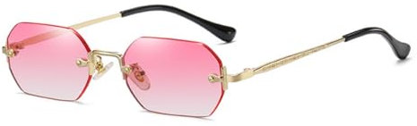 qinqilanqi-S Rahmenlose Achteckige Sonnenbrille | Metall Retro | UV400 | Etwa 20g Leichtgewicht Damen Herren(Gold/Farbverlauf Pink)