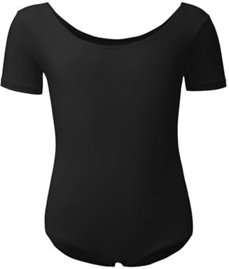 Kefiyis Ballettkleidung Mädchen Ballett Trikot Kinder Ballettanzug Kurzarm Ballett Body Tanzbody Baumwolle Turnanzug Gymnastikanzug für Mädchen Damen Gr.100-170 Schwarz 130